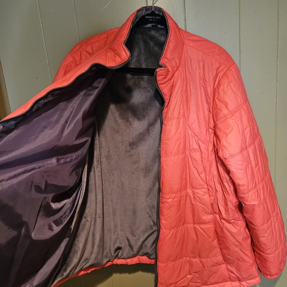Free Country Coral Red Quilted Puffer Jacket | Women’s 3X Fleece Lined Full Zip - Picture 3 of 5